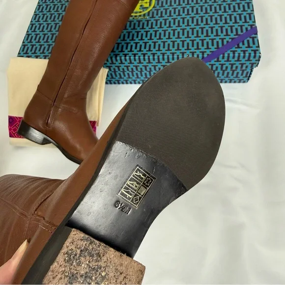 TORY BURCH Boots Brown Leather Tall Jolie Riding Boots 6.5 - Picture 8 of 14